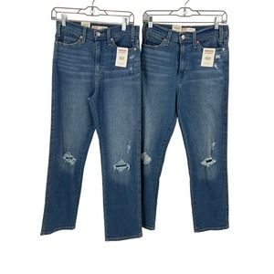 Signature Levi Strauss High Rise Straight Distressed Denim Jeans NWT 27W Size 4